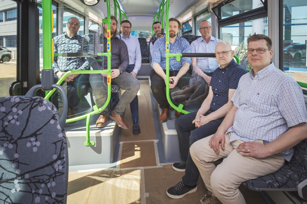 People test-riding a hydrogen bus